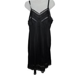 Vintage Duello Black Full Slip Lace Trim Nylon Lingerie Adjustable Straps  38